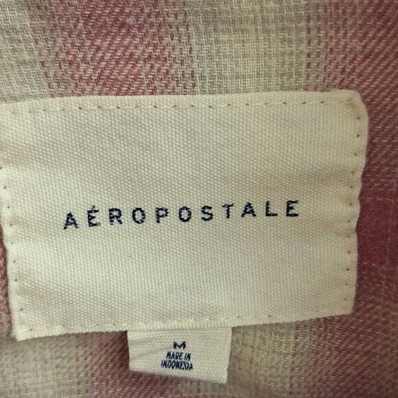 Aéropostale Women’s Pink Beige Plaid Button-Up Flannel Shirt Size M - Picture 3 of 5